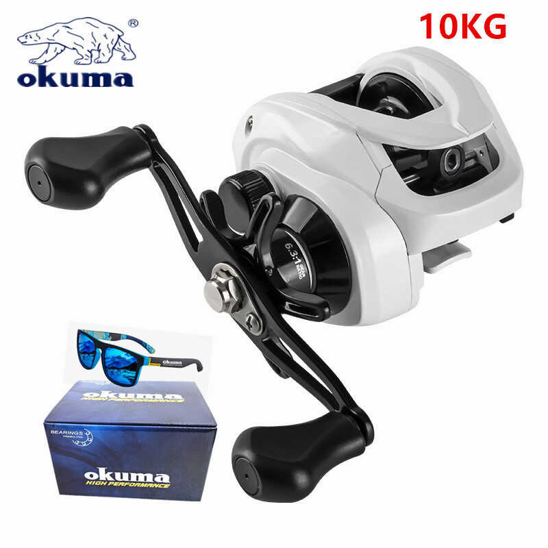 OKUMA Fishing Reel ถ้วยลวดโลหะ 6.3: 1 ล้อหยดน้ำ 10 กิโลกรัมเบรคแม