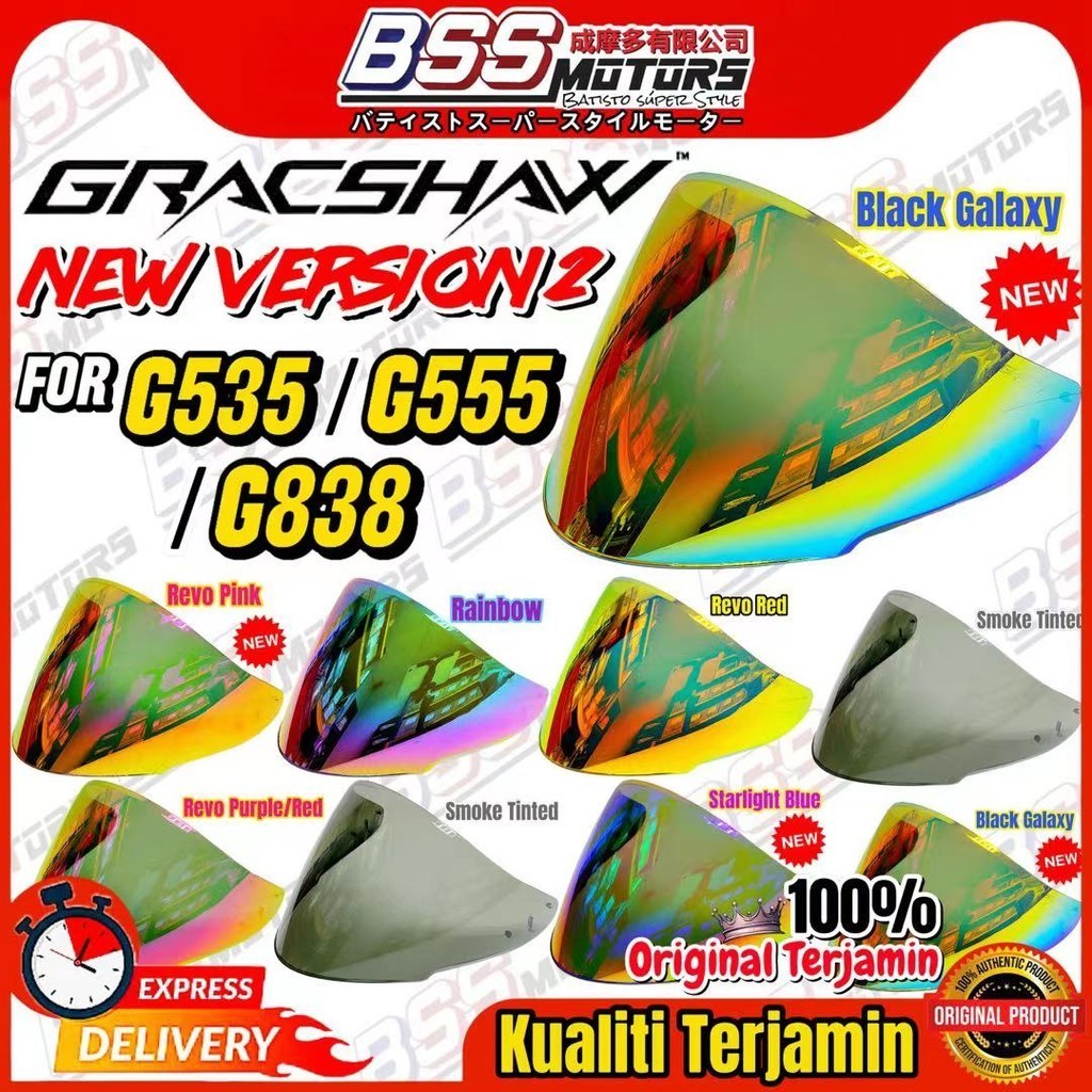 GRACSHAW Gennex G535 / Geomax G555 / Gaizer G838 หมวกกันน็อค V535 V838 (เวอร์ชันใหม่ 2) REVO PISTA G