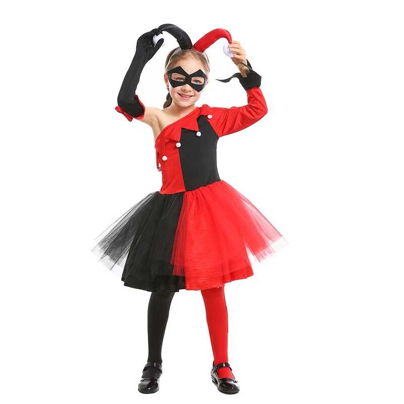 Clown Girls Costumes Harley Quinn Cosplay Halloween Outfit Carnival Party Dress