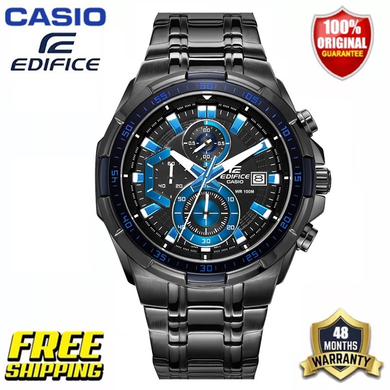 ( รับประกัน 2 ปี ) Casio Edifice (EFR-539BK-1A2) สายสแตนเลสสีดํา นาฬิกาควอทซ์ 50 เมตร