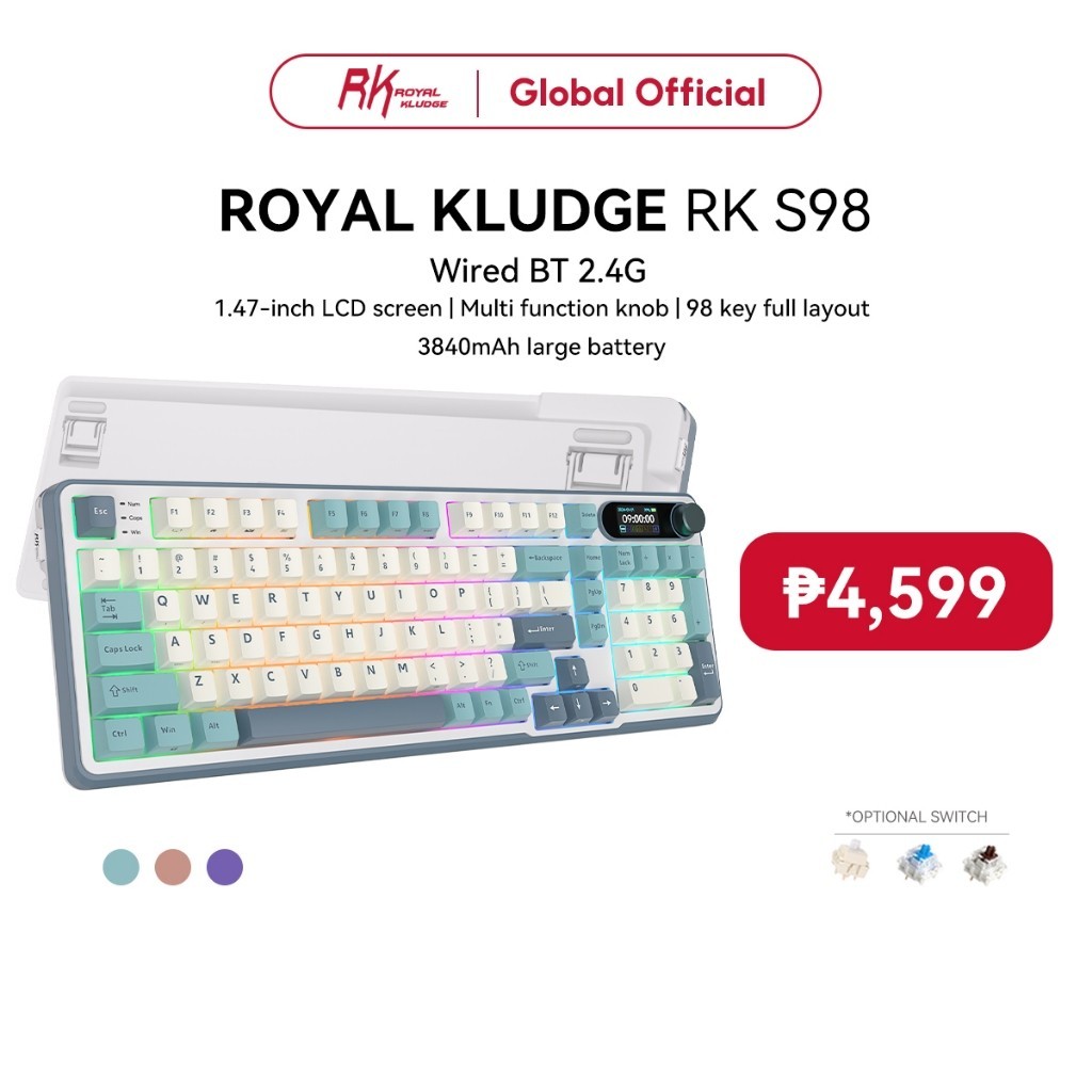 Rk Royal Kludge RK S98 98 คีย์ Tri-Mode RGB แบบมีสายบลูทูธ 2.4G ไร้สาย 3 โหมดพร้อมหน้าจอ TFT