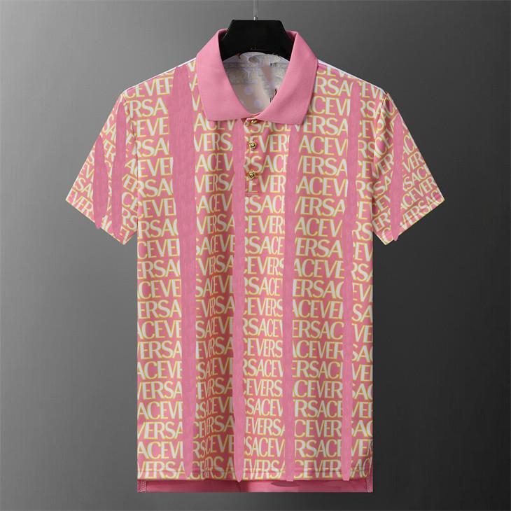 Versace2024 เสื้อโปโลผู้ชายฤดูร้อนป้ายเย็บปักถักร้อยอินเทรนด์เสื้อโปโลแขนสั้นเสื้อยืดสีขาวคลาสสิก