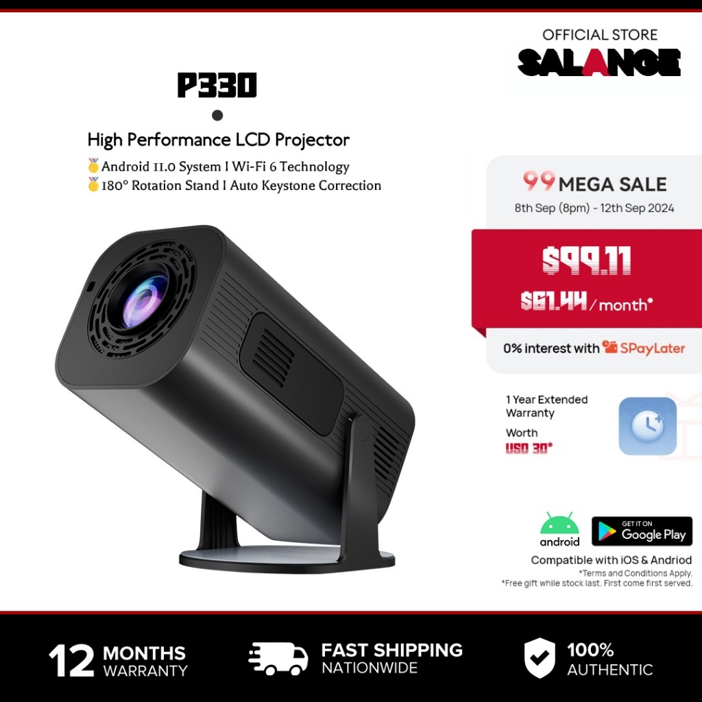 [180° ขายึดปรับได้] Salange P330 Smart Mini 4K Projector, พร้อม WiFi และ Bluetooth, Full HD 1080P,