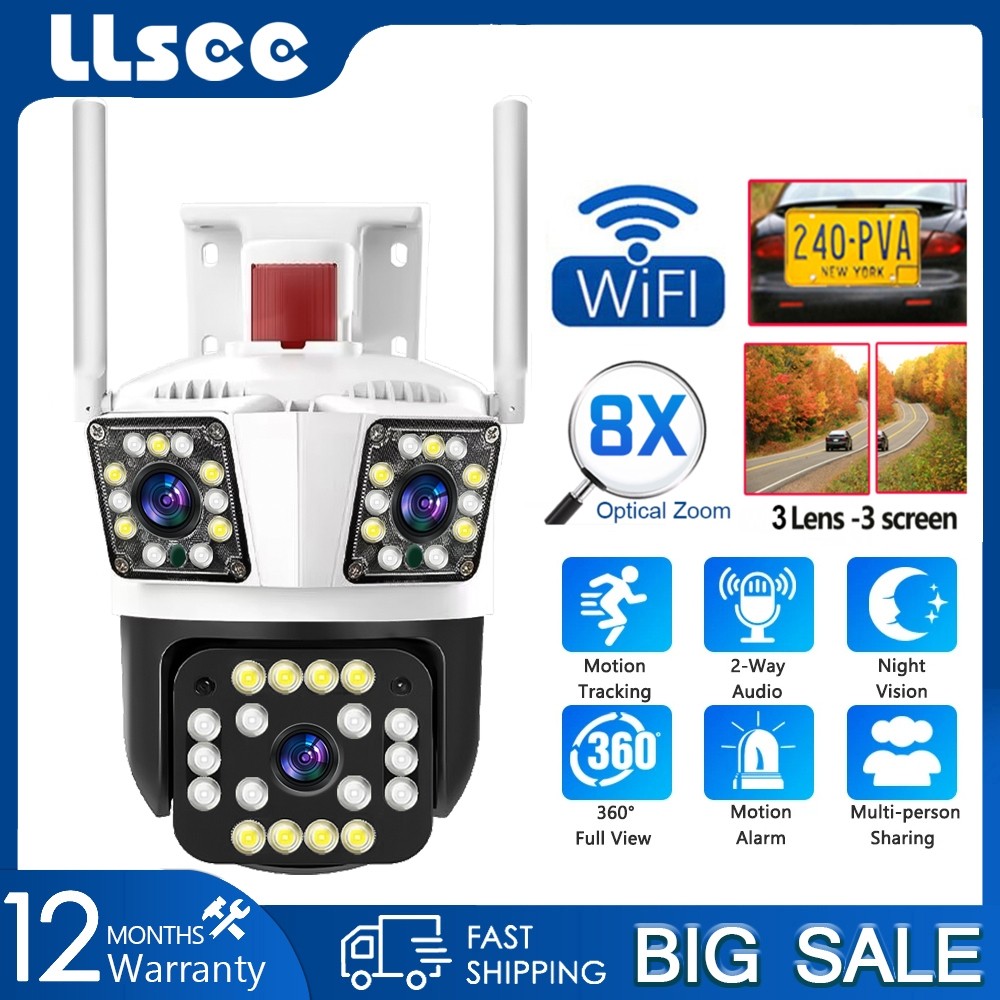 LLSEE 8X ซูม 3 เลนส์กล้องวงจรปิดกลางแจ้ง 360 PTZ กล้องวงจรปิดไร้สายกล้อง WIFI ติดตามมือถือกันน้ำสอง