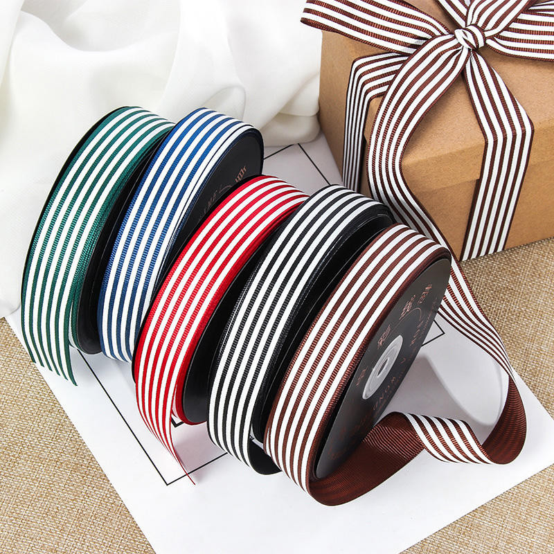 กว้าง 2.5 ซม.ร้านเค้กดอกไม้ Tie ริบบิ้นช่อดอกไม้ของขวัญบรรจุภัณฑ์ Striped ริบบิ้นเทป Ribbed