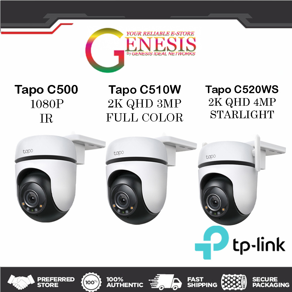 Tp-link TAPO C520WS 2K 4MP/ TAPO C510W 2K 3MP/ TAPO C500 1080P OUTDOOR PAN & TILT IP65 WATER SMART