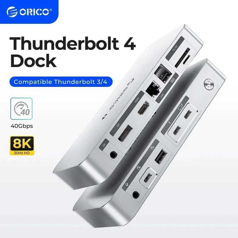 ORICO แท่นวาง Thunderbolt 4 แบบ Type C เป็น HDMI รองรับ 8K@30Hz USB 3.2 Gen2 HUB Splitter สำหรับ Boo