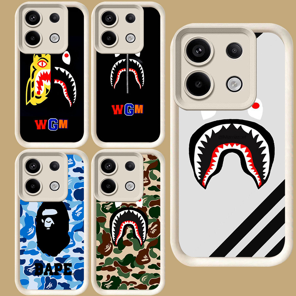 R125 Bape Shark Casing สําหรับ Xiaomi Redmi Note 13C 13 13T POCO X6 Neo M6 Pro Plus 5G สีขาว