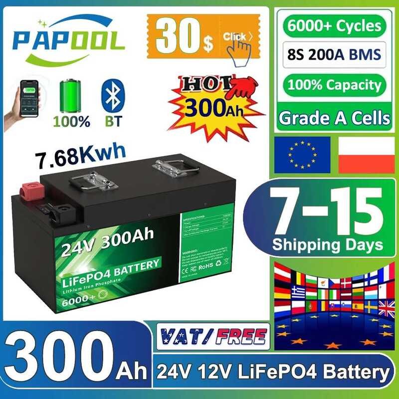 แบตเตอรี่ลิเธียม LiFePO4 24V 300Ah 200Ah 100Ah 140Ah 12V 48V ระดับ A 6000 รอบสำหรับโซลาร์ R