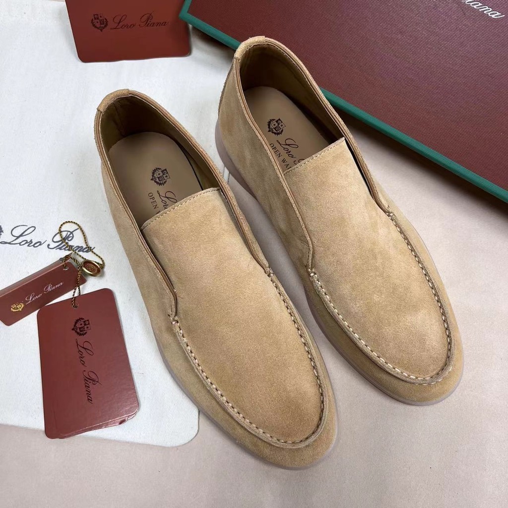 [ของแท้ดั้งเดิม Loro * Piana] Loro * Piana Suede LP รองเท้าโลฟเฟอร์คุณภาพสูงแบบสวมรองเท้าขี้เกียจรอ