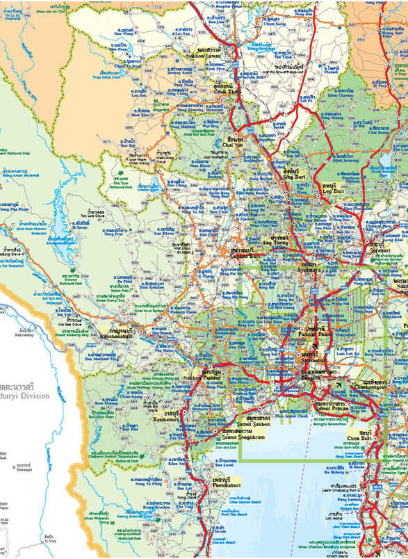 โปสเตอร์แผนที่ประเทศไทยแสดงข้อมูลจังหวัดและระยะทา