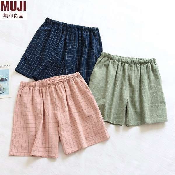 ชุดนอน muji MUJI: กางเกงขาสั้นคู่ผ้าฝ้ายบางฤดูร้อน, กางเกงที่บ้านสําหรับผู้ชายและผู้หญิง, กางเกงชุด