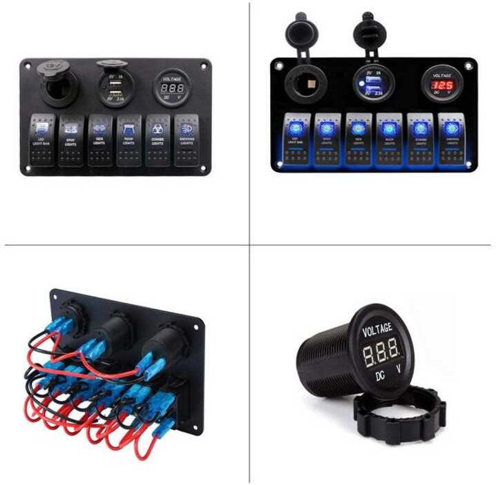 ❤ 6 Gang Rocker Control แผงสวิตช์ฟิวส์3.1A Socket ป้องกันการโอเวอ