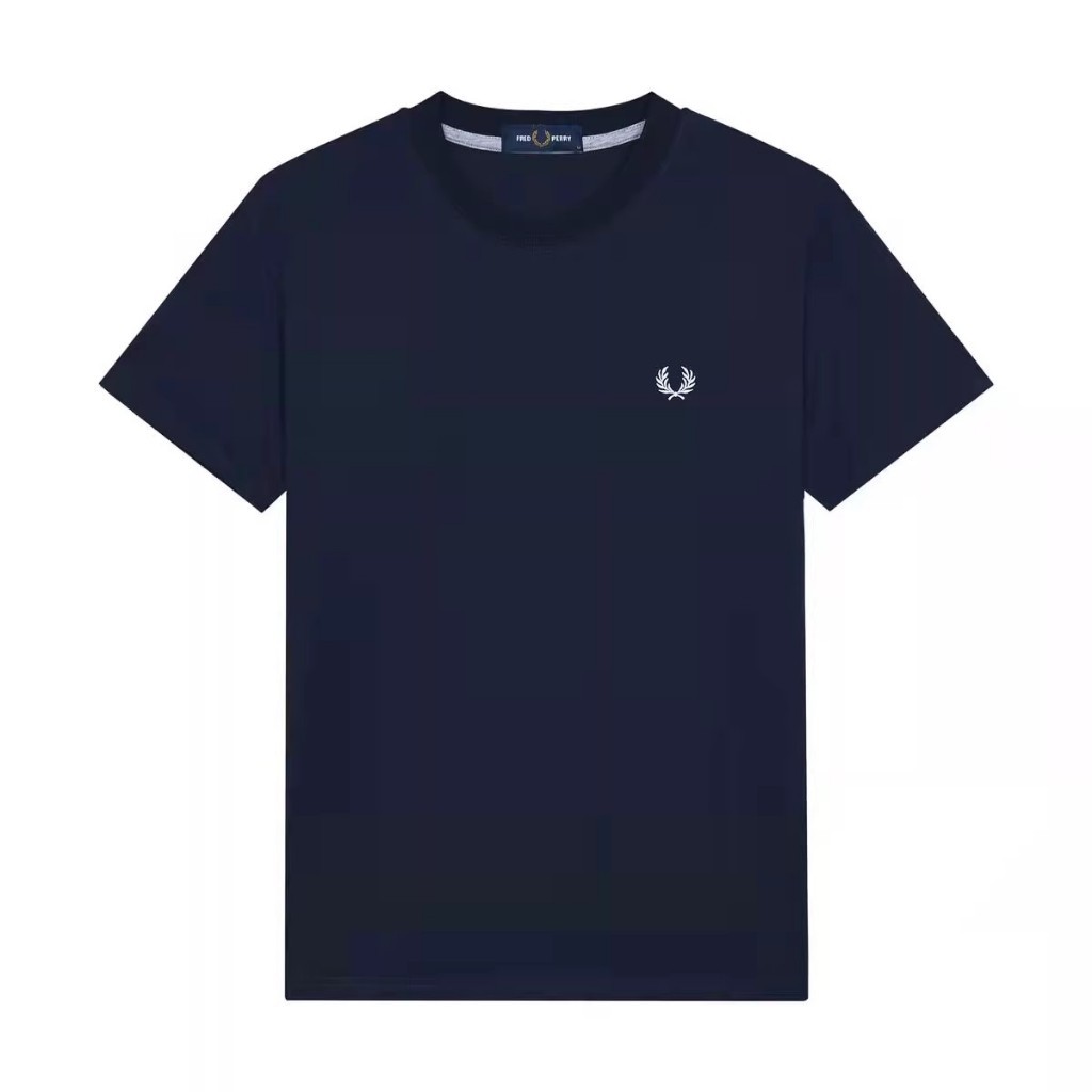 ♞,♘Fred PERRY เสื้อยืดแขนสั้นผู้ชายผ้าฝ้ายแท้เสื้อยืดคอกลมด้านล่าง gko