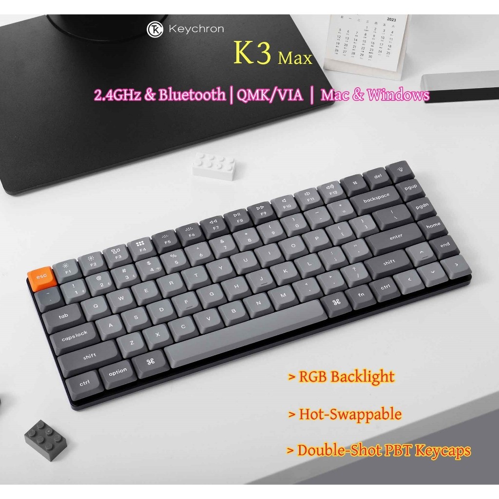 Keychron K3 Max (รูปแบบ 75%) คีย์บอร์ดไร้สายแบบกําหนดเอง RGB โปรไฟล์ต่ํา Hot-Swappable Ultra-Slim P