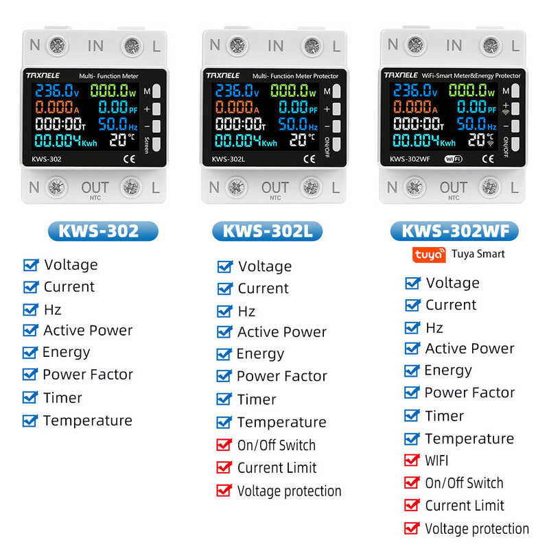 ❤ 63A Tuya WIFI สวิตช์อัจฉริยะ Circuit Breaker Kwh เครื่องวัดพลัง