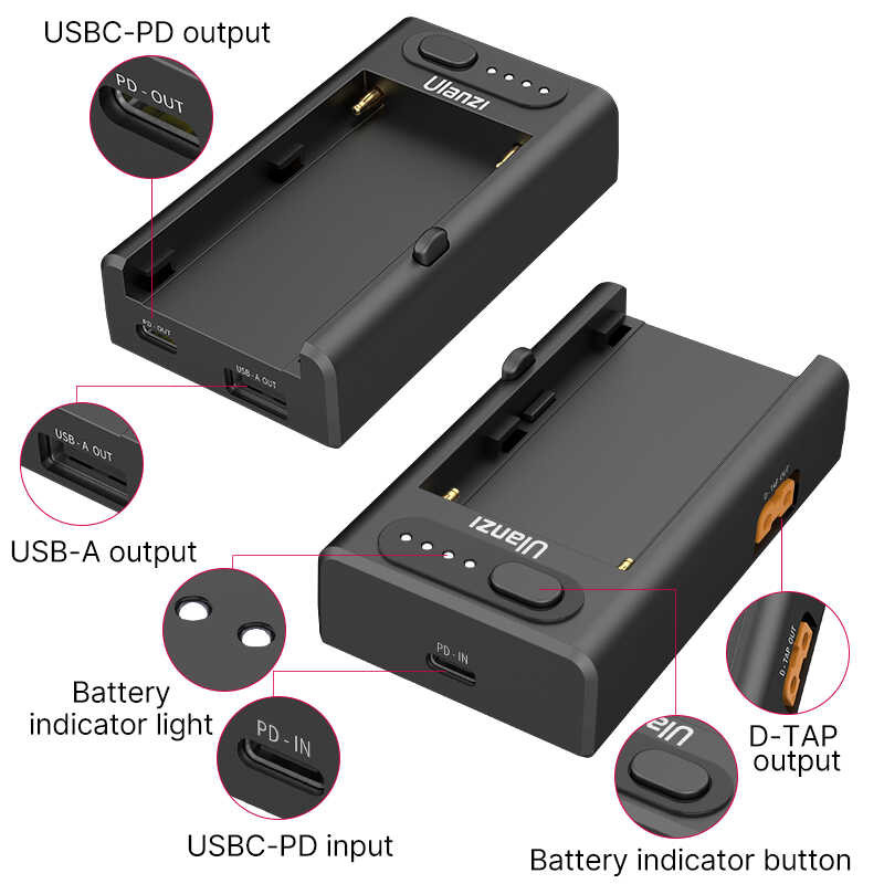 Δ Ulanzi Np-F01 มัลติฟังก์ชั่ 22W PD QC เครื่องชาร์จอย่างรวดเ