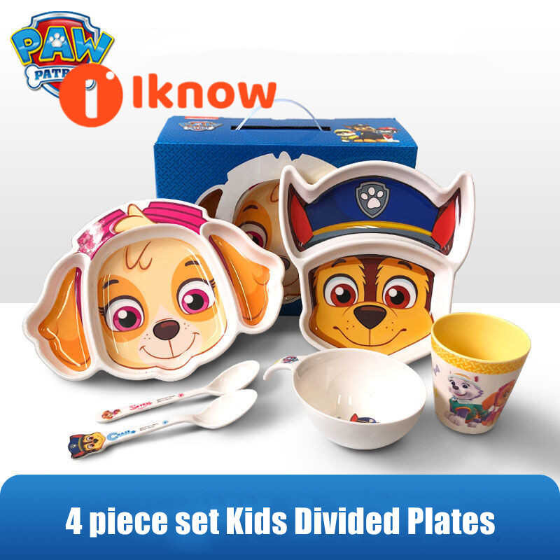 Piece 4 Set Kids Divided Plates, PAW Patrol Chase, Rocky, Rubble & Skye Plates,   Chase, Rocky,  &