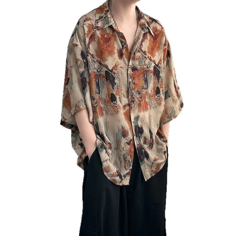 เสื้อเชิ้ตผู้ชายแขนสั้นลายดอก ผ้าไหมน้ำแข็งพรีเมี่ยม thumbnail 9