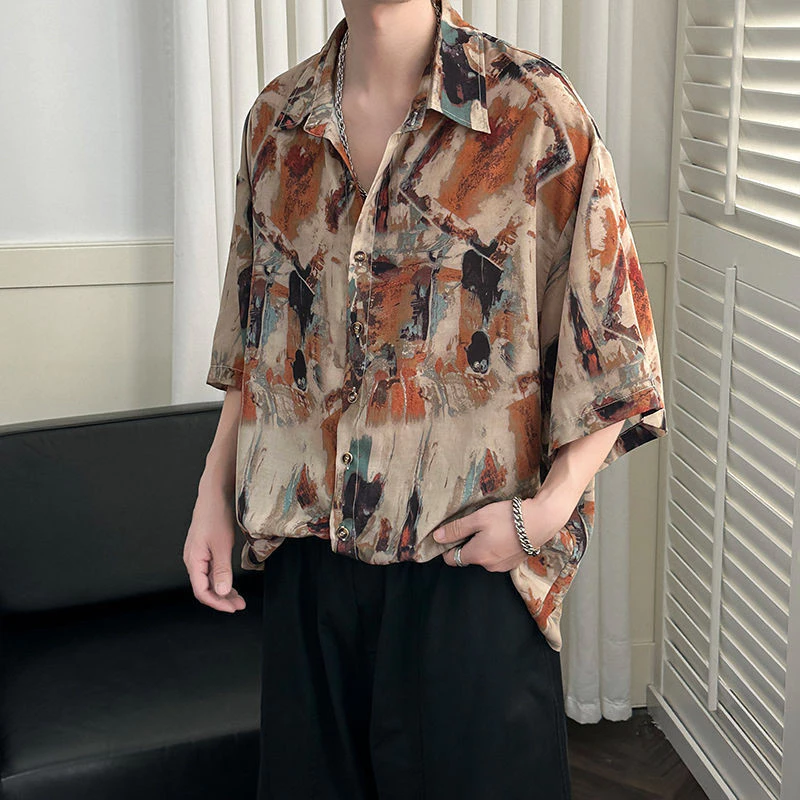 เสื้อเชิ้ตผู้ชายแขนสั้นลายดอก ผ้าไหมน้ำแข็งพรีเมี่ยม thumbnail 4