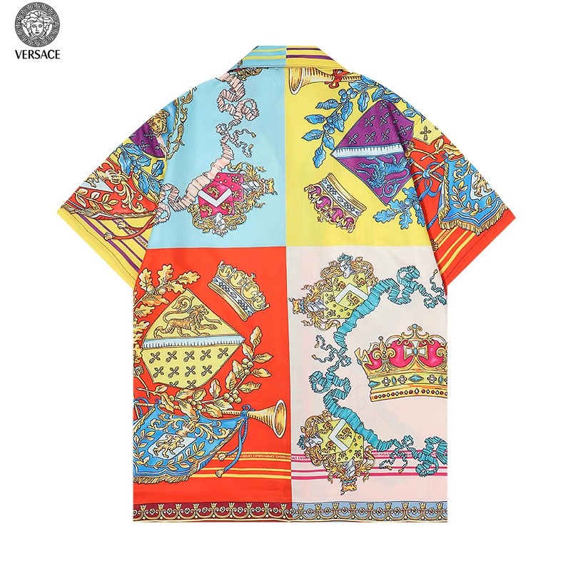 Versace เสื้อยืดแขนสั้น ผ้าฝ้าย พิมพ์ลาย แฟชั่นสําหรับผู้ชาย และผู้หญิง