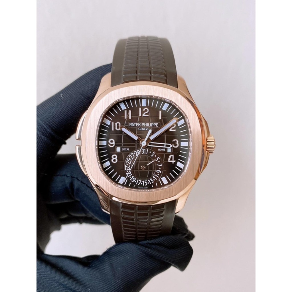 Patek Philippe Philippe AQUANAUT5164R Rose Gold 40 นาฬิกาเส้นผ่านศูนย์กลางสองสถานที่อัตโนมัติครบชุด