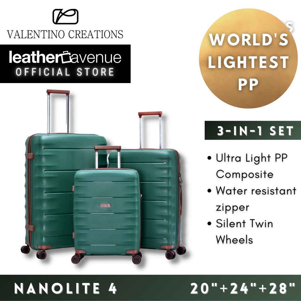 ในสต็อก Valentino Creations NANOLITE 4 (20"+ 24"+ 28") ชุดกระเป๋าเดินทาง 3-IN-1 WORLDS LIGHTEST PP ก