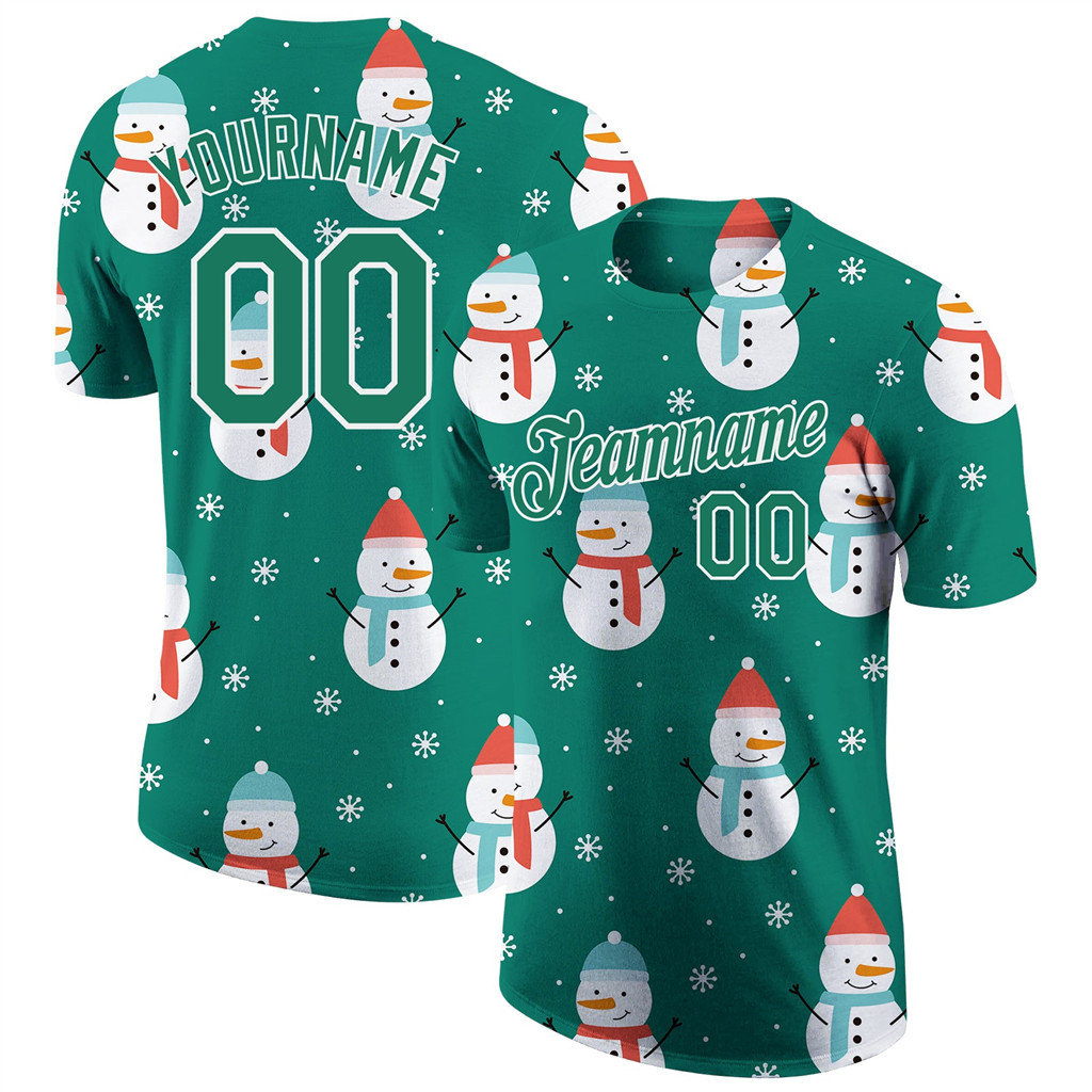 Custom KELLY GREEN KELLY GREEN-WHITE CHRISTMAS 3D PERFORMANCE เสื้อยืด