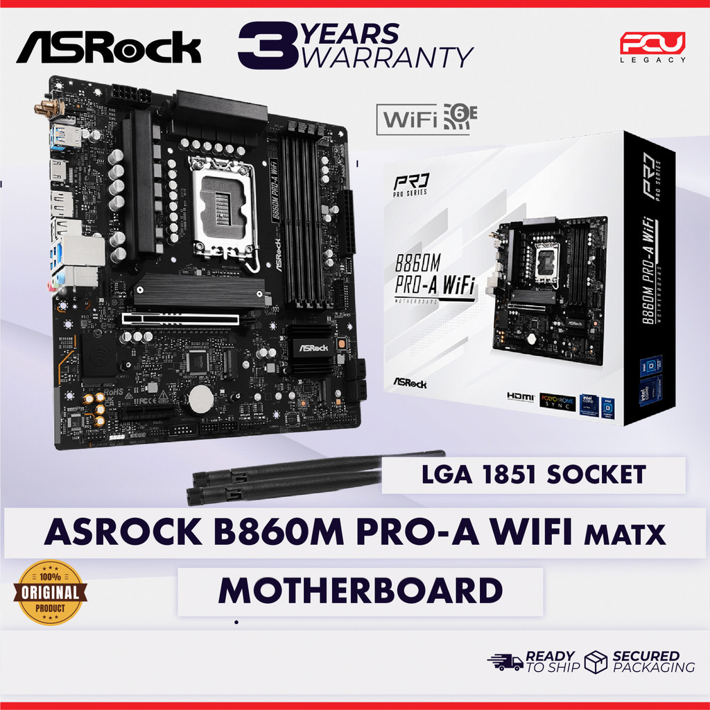 ASROCK B860M PRO-A WIFI LGA1851 เมนบอร์ด MATX (3Y)