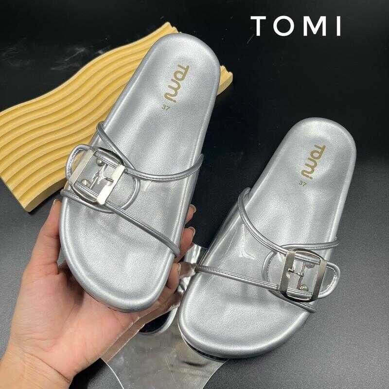 [TOMi] -สีเมทัลลิค {Sier} รองเท้าแตะ รุ่นเข็มขัดเดี่ยว พื้นนุ่มใส่สบาย (เท้าอวบ อูม เผื่อ +1 ไซส์)
