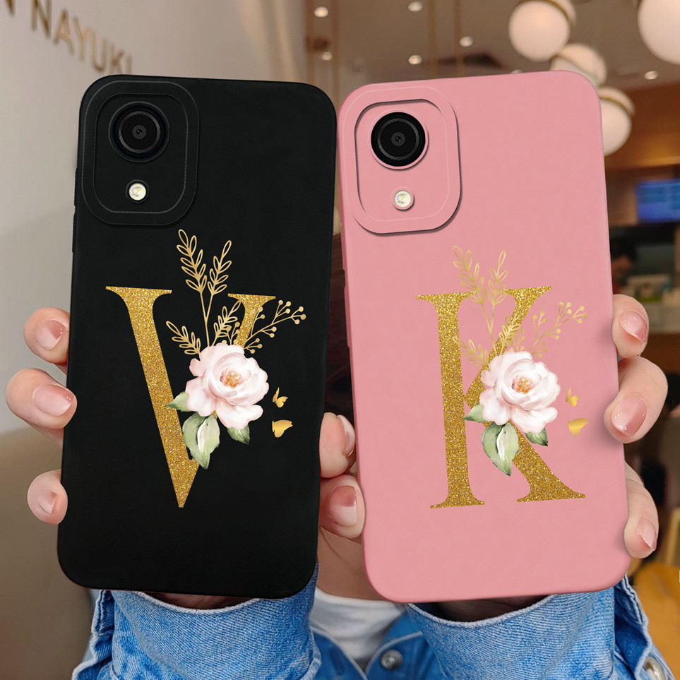 SAMSUNG แฟชั่นสําหรับSamsung Galaxy A03 A03CoreปลอกGold Letterดอกไม้ป้องกันสําหรับGalaxy A03 Coreปกห