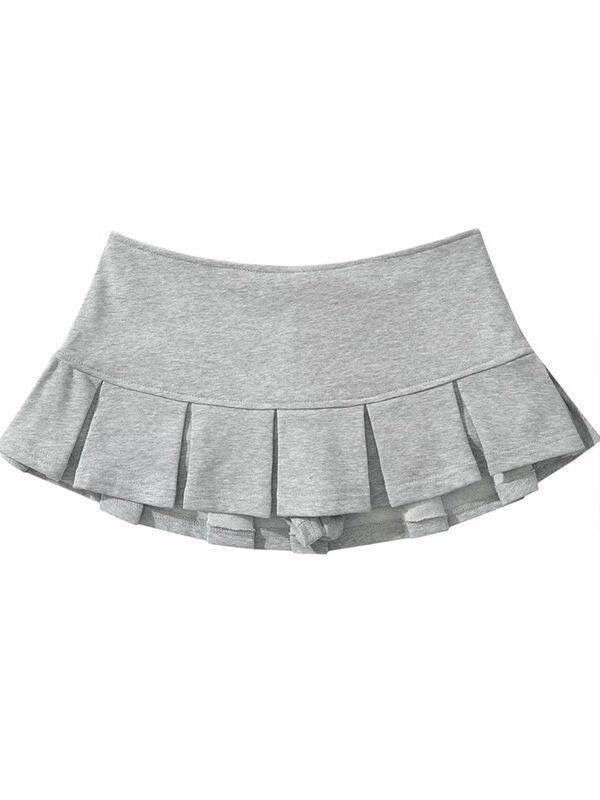 เสื้อสเวตเตอร์สีเทากระโปรงจีบฤดูร้อนสไตล์ใหม่สไตล์อเมริกัน