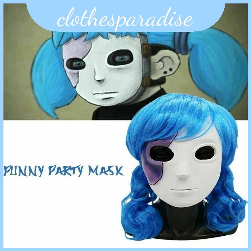 Stylish Sally Face Full Head Latex Mask พร้อมวิกผมสีฟ้าสําหรับเครื่องแต่งกายฮาโลวีนที่จดจํา