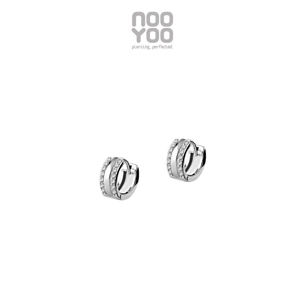 NooYoo ต่างหูสำหรับผิวแพ้ง่าย Hoop with 2 Rows Pave CZ