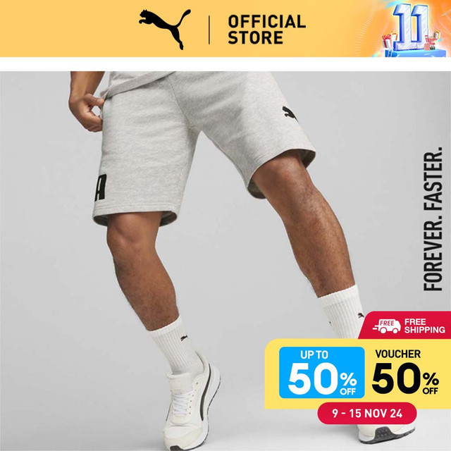 PUMA BASICS - กางเกงขาสั้นผู้ชาย PUMA POWER สีเทา - 67337904