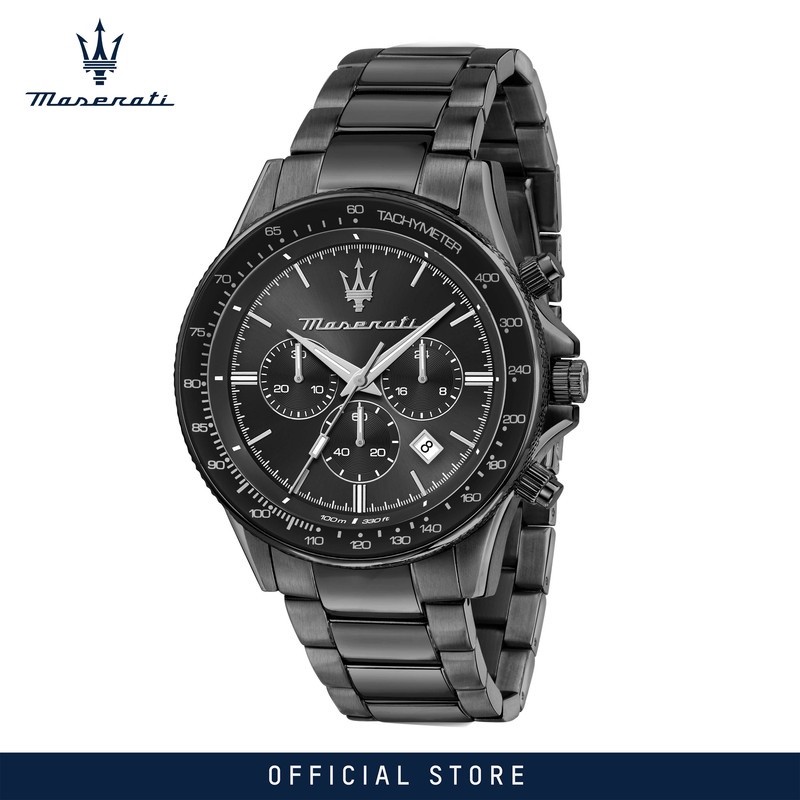 【Online Exclusive】สำหรับออนไลน์เท่านั้น Maserati Sfida 44mm Men's Black Steel Chronograph Quartz นา