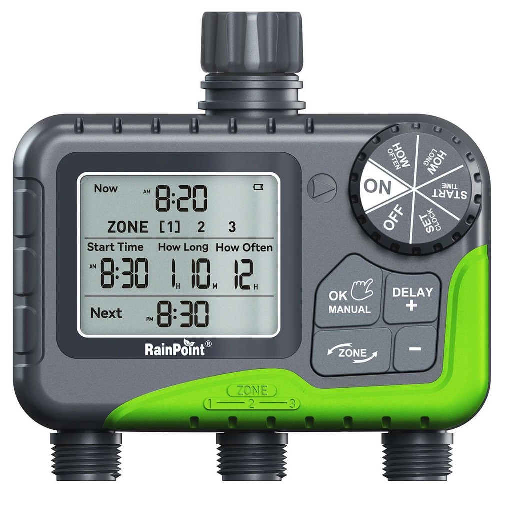 RainPoint Garden Water Timer 3 Zone โปรแกรมจับเวลาชลประทานอัตโนมัติพร้อมคู่มือหน่วงเวลาฝน/รดน้ําอัตโนมัติ
