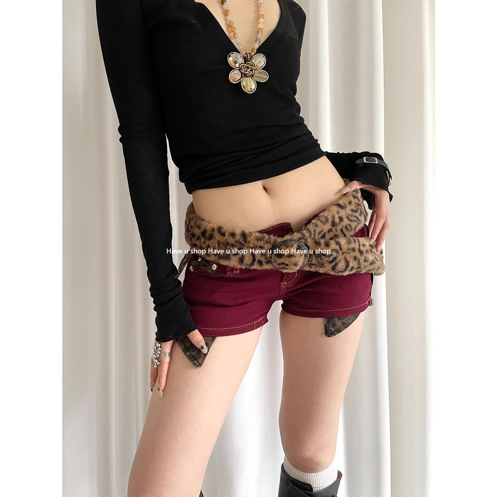 Have u shop American Hot Girl Style Leopard Print Furry Belt Female y2k Asian Culture Wide Version B