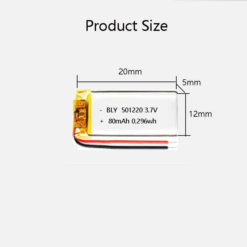 Δ ความจุจริง 501220 3.7V 80Mah แบตเตอรี่ลิเธียมโพลิเมอร์แบ