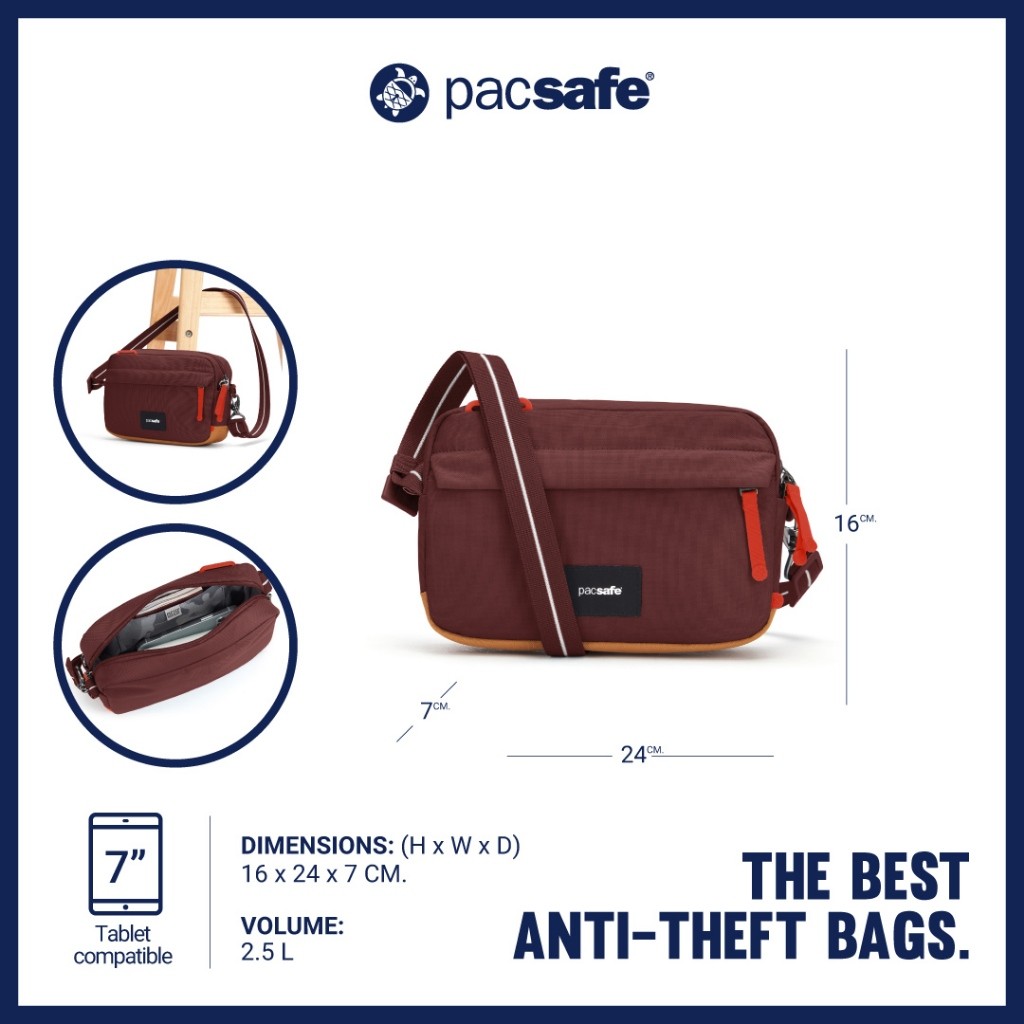 ♞,♘Pacsafe Go Anti-Theft Crossbody Bag  ANTI-THEFT  กระเป๋าสะพายพาดลำตัว กระเป๋ากันขโมย rty