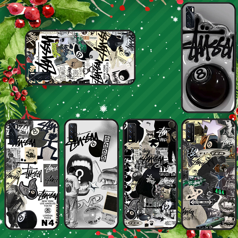 นุ่มสีดํา Samsung Galaxy S7 S7 Edge S8 S8 Plus S9 S9 Plus S10 S10E S25 S25 Ultra S25 pro stussy เคสโ