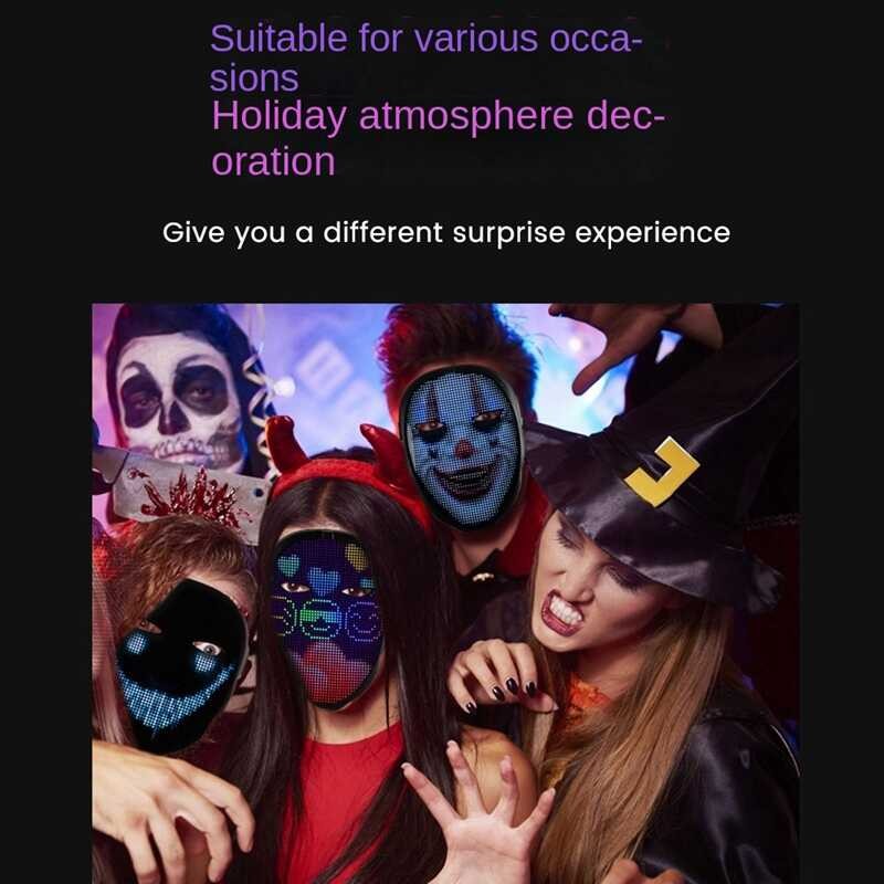 LED Bluetooth Lights Up Party Mask LED Face Mask Halloween Christmas DIY Animation Text Love Prank