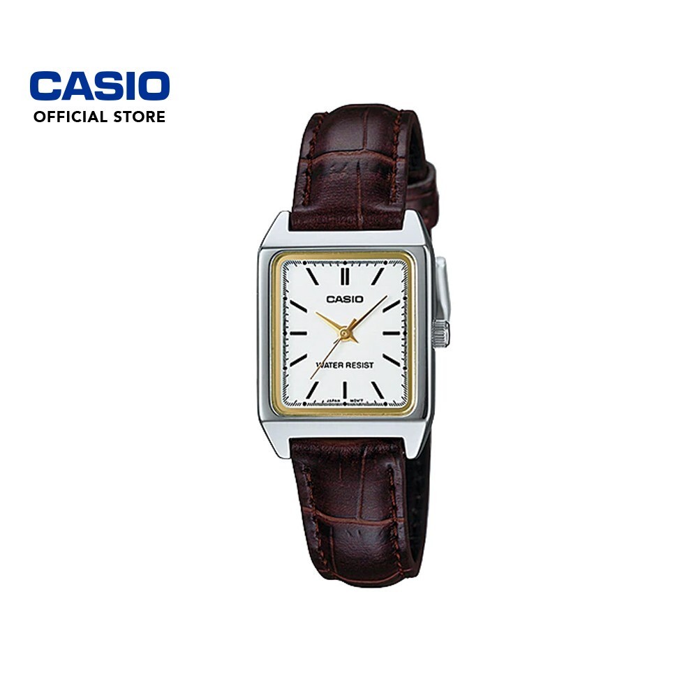 ในสต็อก Casio General LTP-V007L-7E2 นาฬิกาข้อมือผู้หญิงสายหนังสีน้ําตาลเข้ม