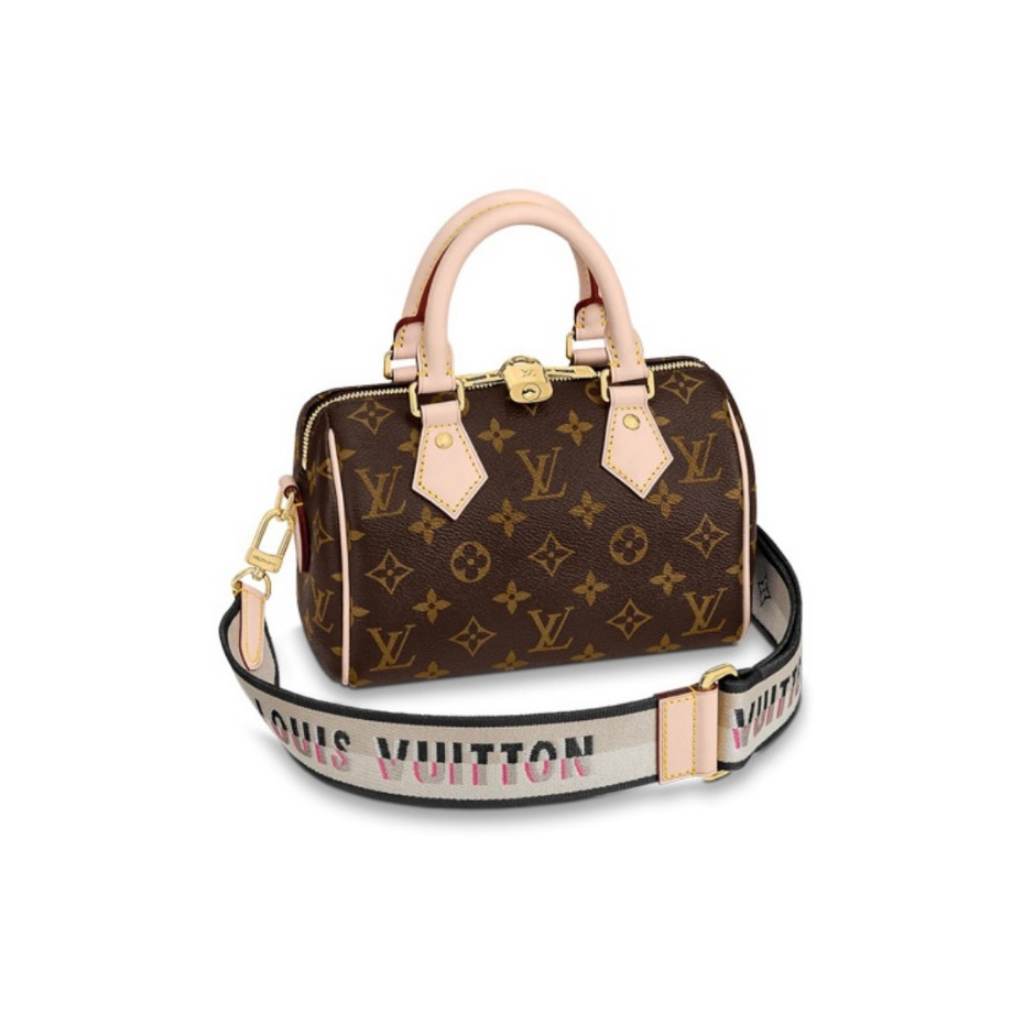 หลุยส์วิตตอง Louis Vuitton LV Speedy 20 Shoulder Bag พร้อมสายรัด สายสะพายไหล่ที่ถอดออกได้และปรับได้