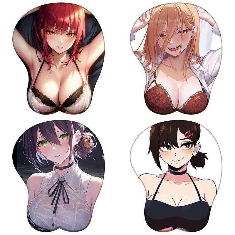 อะนิเมะ Makima 3D ซิลิโคน Mousepad Chainsaw Man Power Reze Kobeni Himeno 3D สายรัดข้อมือแผ่นรองเมาส์ Hentai 3D สายรัดข้อมือแผ่นรองเม้าส์