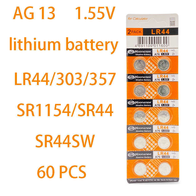 Δ 50 ชิ้น 1.55V Ag13 Lr44 L1154 Rw82 Sr1154 Sp76 PIRA Sr44 ปุ่มแบตเตอรี่ A76 L