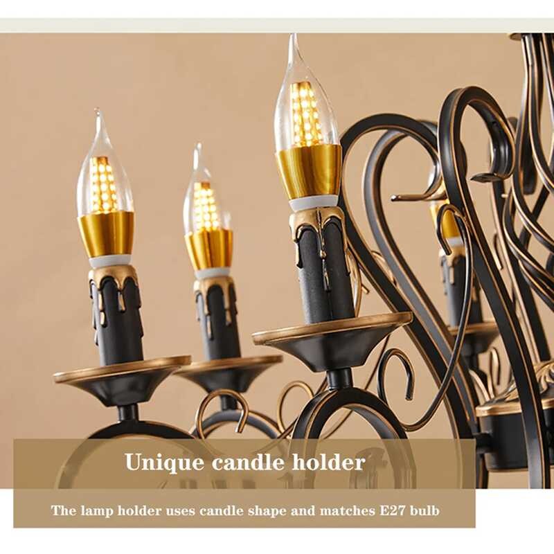 6/8 🍀 Bulb Living Room Candle Restaurant Lamps Simple Modern Ceig Light Iron Chandelier Home B