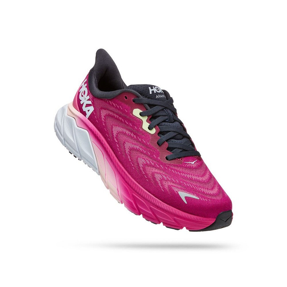 ในสต็อก Hoka Women Arahi 6 Wide Running Shoes - Festival Fuchsia / Ibis Rose