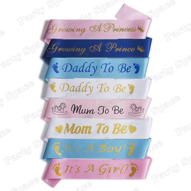 ในสต็อก Mom To Be & Daddy To Be Sash Baby Shower Party ตกแต่งเพศเปิดเผยเป็นเด็กชายเป็นสาว