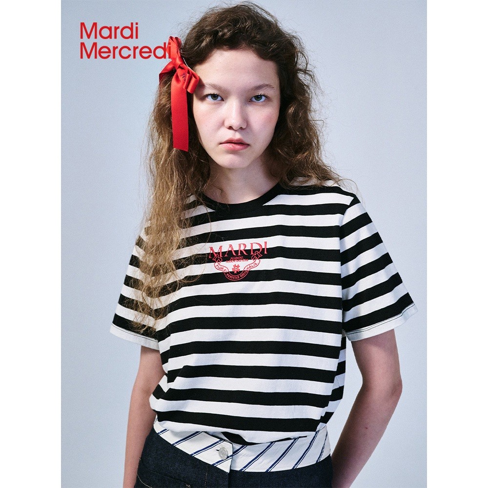 ♞,♘【Official Store】 พร้อมส่งMardi Mercredi  งานปักลายทาง  เสื้อเชิ้ตลายทาง ของแท้ 100% DA